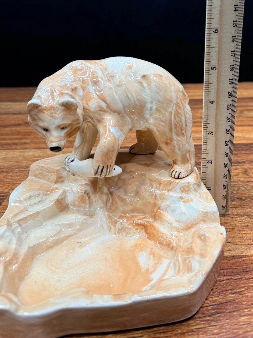 Alaska Clay Grizzly Bear with Fish Ashtray by Marie Pouch L - Ketchikan